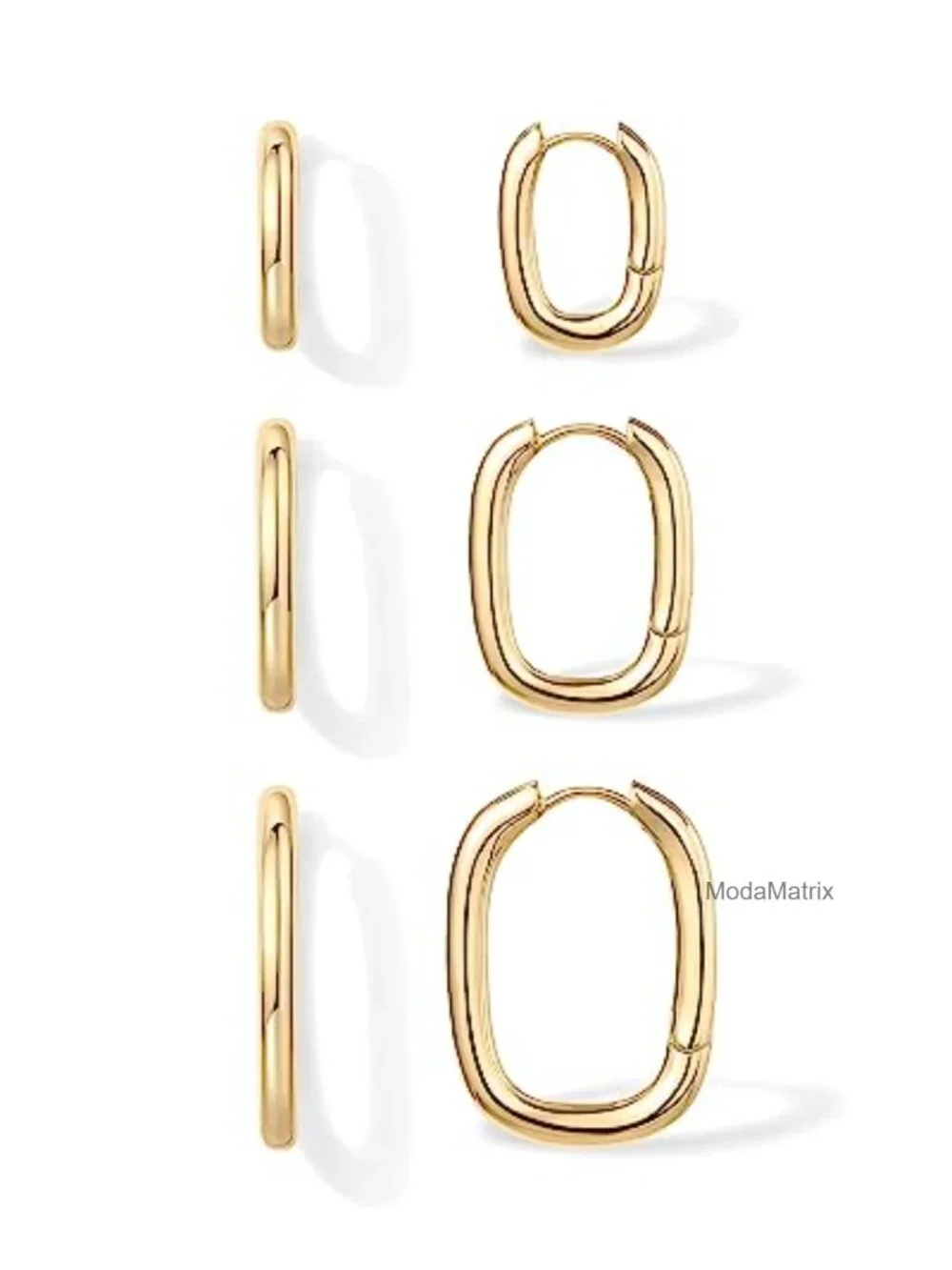 3 Pair Rectangle Hoop Earring Set 18K Gold Plated 925 Sterling Silver Posts